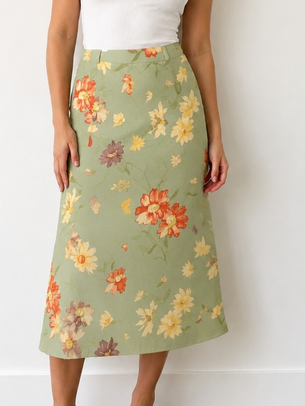 Vintage Proportion Petite by Denise Cape Floral Midi Skirt | Size 10 | 100% Rayo